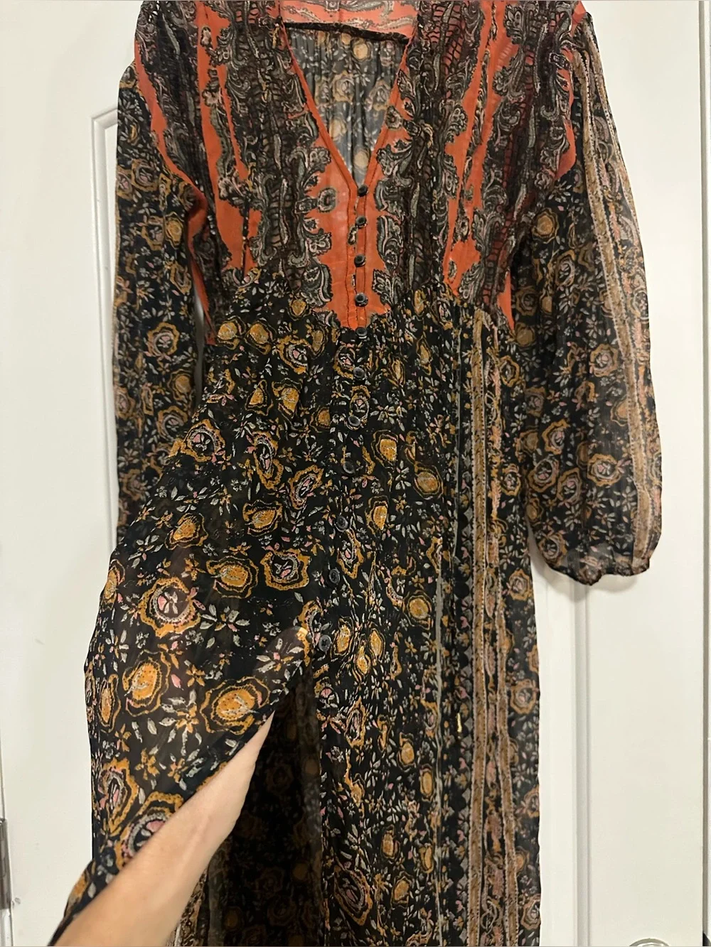 Free People Free Flowing Duster Maxi Cardigan Sheer Patchwork M